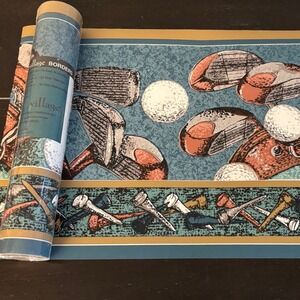 Village | Golf Wallpaper Border | Prepasted | Vinyl | Blue | 5 Yards | USA